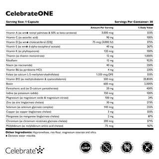 CelebrateONE Once Daily Bariatric Multivitamin sem Ferro, Cápsulas