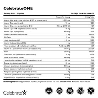 CelebrateONE Multivitamínico Bariátrico Una Vez al Día sin Hierro, Cápsulas