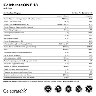 CelebrateONE 18 Multivitamínico bariátrico una vez al día con Hierro, Cápsulas