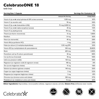 CelebrateONE 18 Multivitamínico Bariátrico de toma única diária com Ferro, Cápsulas