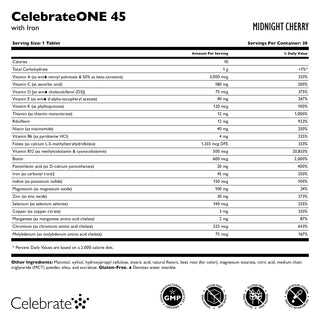 CelebrateONE 45 Multivitamínico Bariátrico de toma única diária com Ferro, Mastigável