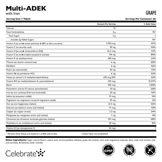 Vitamina Multi-ADEK com 60mg Ferro, Mastigável, Grape