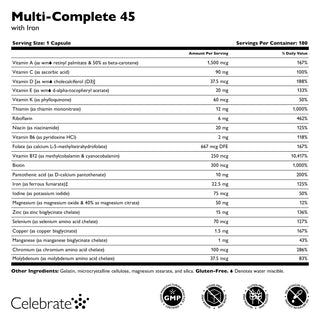 Multi-Complete 45 Bariatric Multivitamin with Ferro, Cápsulas