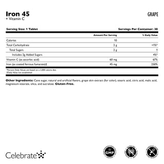 Ferro 45 mg + Vitamina C, Mastigável Comprimidos, Grape