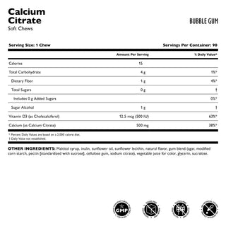 Cálcio Citrato, mastigações moles