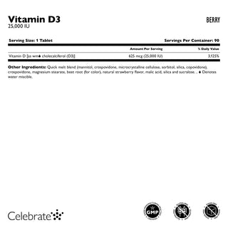 Vitamina D3 625mcg (25.000 UI), Fusão rápida, Berry