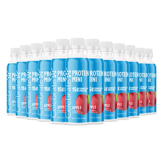 Vários frascos de Celebrate Proteína Minis sabor maçã sobre um fundo branco