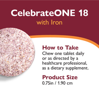 CelebrateONE 18 Multivitamínico Bariátrico de toma única diária com Ferro, Mastigável