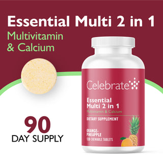 Essential Multi 2 em 1 Multivitamínico com Cálcio, Mastigável