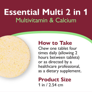 Essential Multi 2 em 1 Multivitamínico com Cálcio, Mastigável