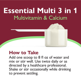 Essential Multi 3 em 1 Multivitamínico com Cálcio, Bebida Mistura