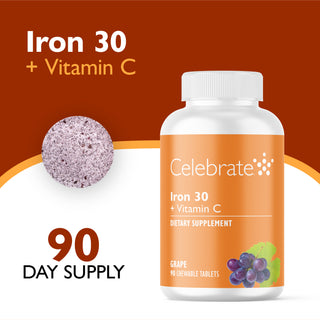 Ferro 30 mg + Vitamina C, Mastigável, Grape 