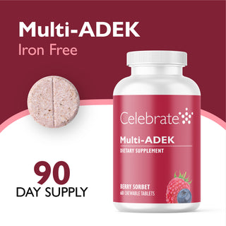 Vitamina Multi-ADEK sem Ferro, Mastigável, Berry Sorbet