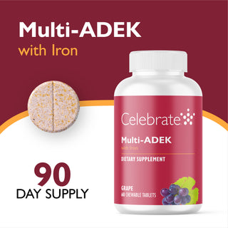 Vitamina Multi-ADEK com 60mg Ferro, Mastigável, Grape